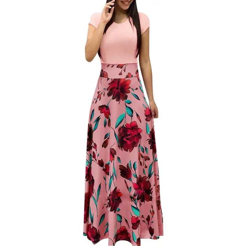 

Ladies Slim Beach Polka Dot Dress Floral T Shirt Casual Line Dress 2019 Summer Long Maxi Party Dresses Women Plus Size Clothes