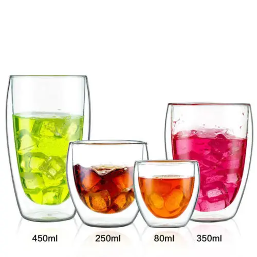 

Double Layer Wall Clear Glass Heat Resistant Tea Coffee Mug Borosilicate Cup