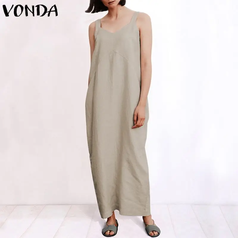 2019 VONDA فستان صيفي المرأة مثير V الرقبة طويلة ماكسي فساتين بلا أكمام حزام فستان الشمس عارضة زائد حجم حزب Vestidos الشاطئ رداء 2019 VONDA فستان صيفي المرأة مثير V الرقبة طويلة ماكسي فساتين بلا أكمام حزام فستان الشمس عارضة زائد حجم حزب Vestidos الشاطئ رداء