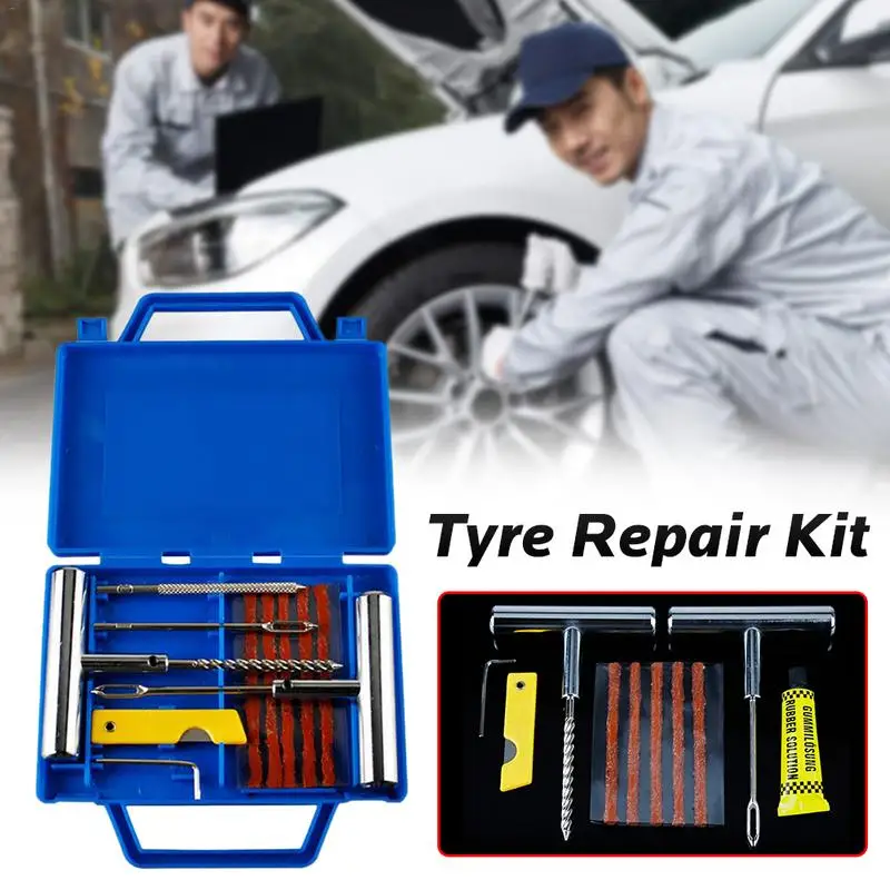 

11Pcs Car Van Motorcycle Bike Emergency Heavy Duty Tubeless Tire Puncture Repair Kit Plug Set Tyre Repair Kit(Knife Random Color
