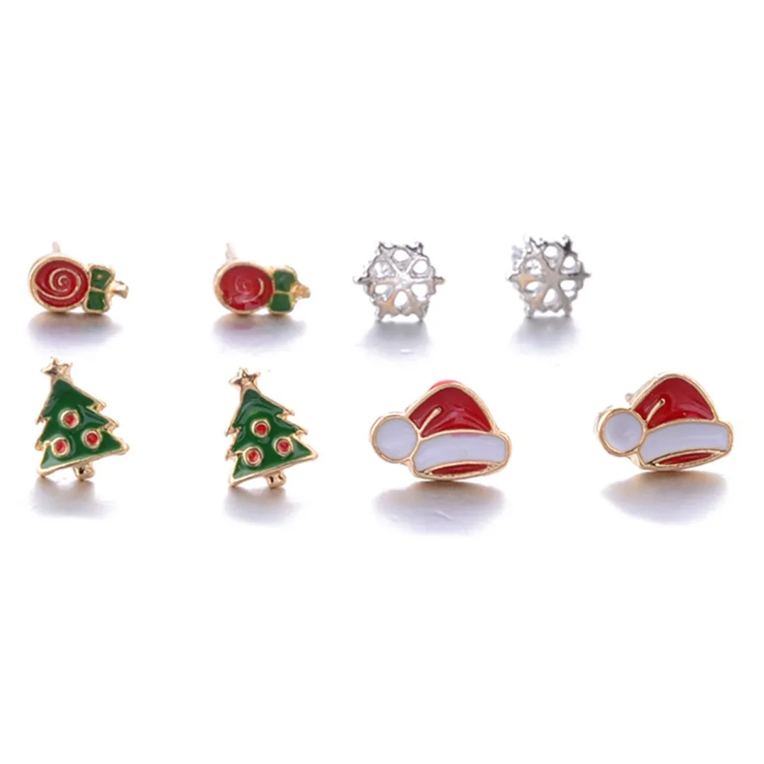В виде бабочек, новинка, 12 пар/компл. Рождество Цвет дерево шапка Снежинка стержня уха для маленькой девочки Для женщин с украшением в виде кристаллов круглые серьги-гвоздики Рождественский подарок серьги ювелирные изделия