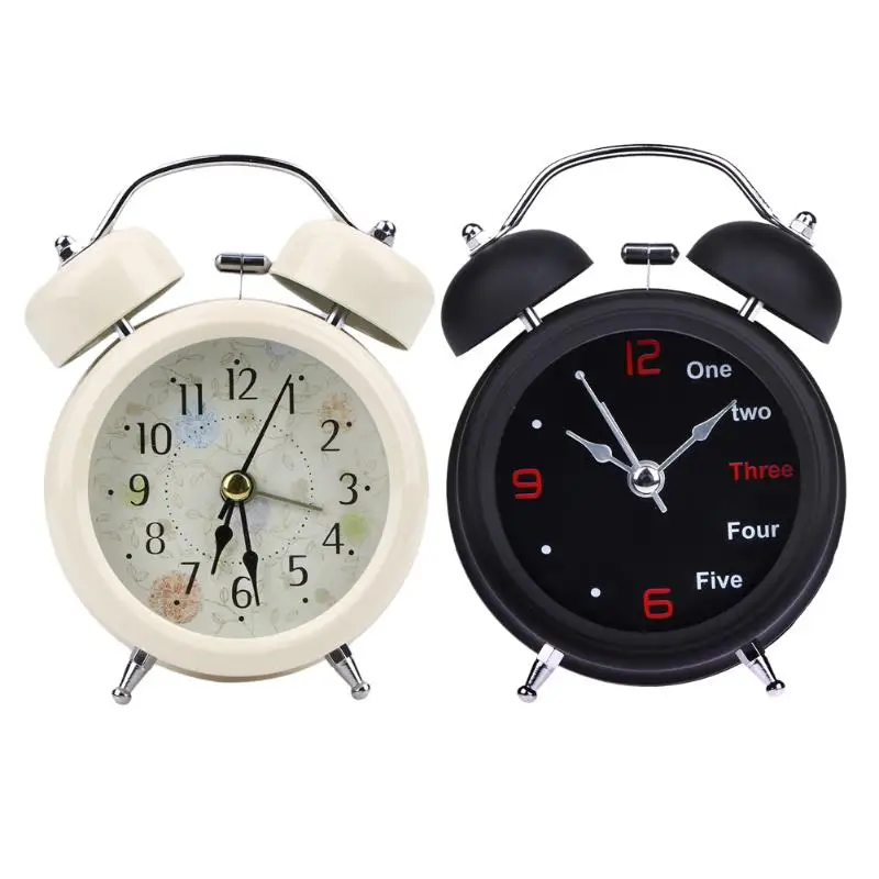 Mechanical Alarm Clock Retro Desktop Clock Round Metal Double Bell Table Clock Light Design Alarms Black White Mechanical Alarm Clock Retro Desktop Clock Round Metal Double Bell Table Clock Light Design Alarms Black White