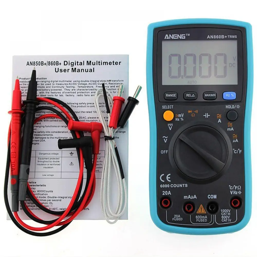 

ANENG AN860B + LCD 6000 Counts Digital Multimeter Backlight AC/DC Current Voltage Resistance Frequency Temperature Tester