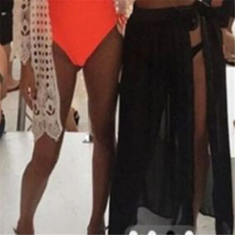 

Women Solid Swimwear Bikini Cover Up Sheer Beach Wrap Split Skirt Sarong Pareo Maxi Dress