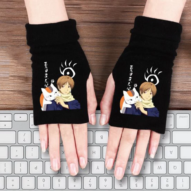 

1 Pair Cute Anime Natsume Yuujinchou Gloves Nyanko Sensei Cat Half-fingered Gloves Knitted Mittens Cosplay Plush Toy