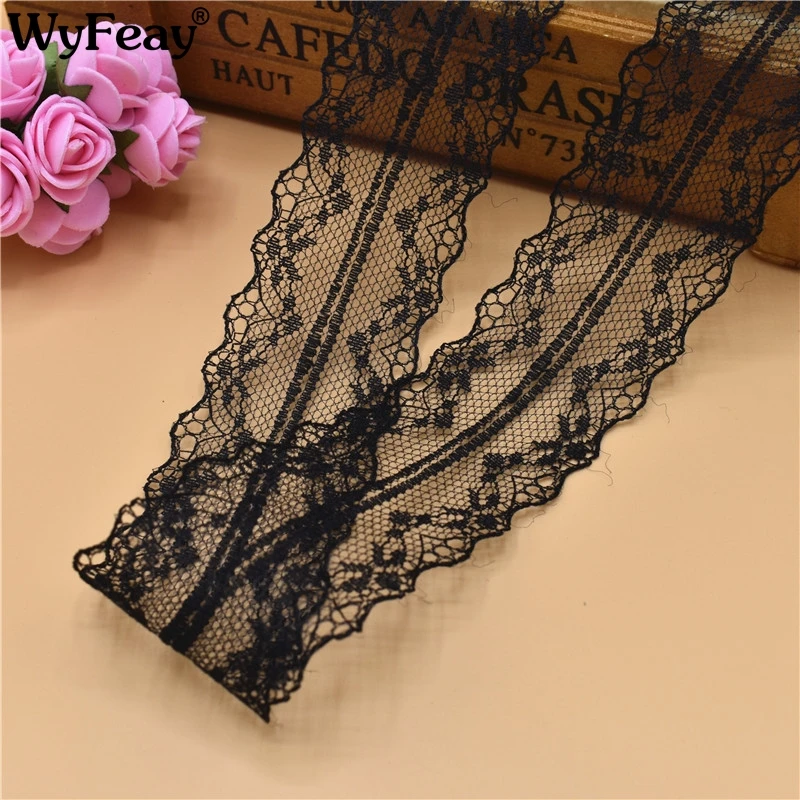 

Hot 10 Yards Black Lace Ribbon Tape 36MM Lace Trim Fabric DIY Embroidered Net Lace For Sewing Decoration lace fabric Wholesale