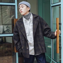 Ретро клетчатое повседневное модное пальто veste homme костюм мужской блейзер masculino английский стиль Лидер продаж