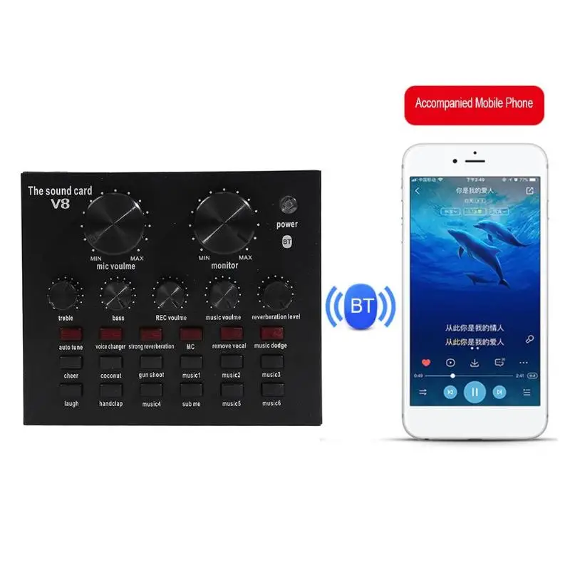 

V8 Audio External USB Headset Microphone K song Live Broadcast Sound Card for Mobile Phone Computer PC