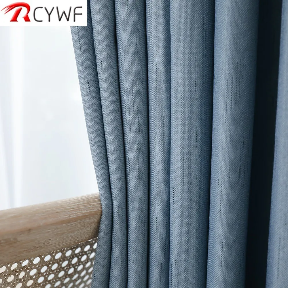 

linen Blackout curtain for living room shading modern style solid color faux plain window custom made