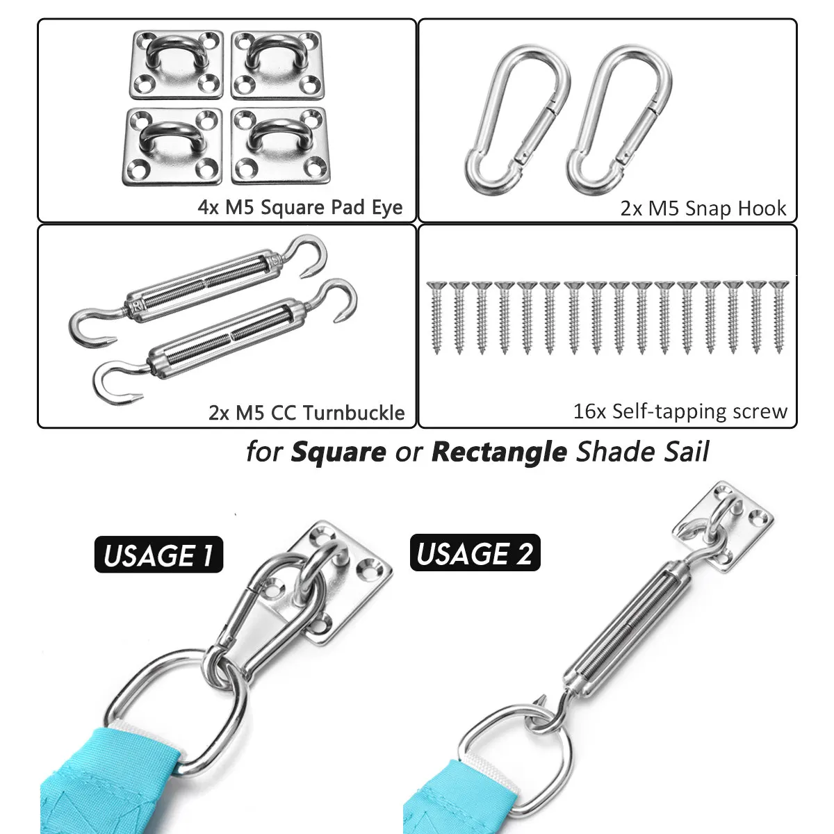

24Pcs Sun Shade Sail Accessories for Rectangle or Square Shade Sail Replacement Fitting Tools Kit