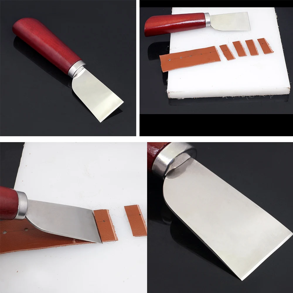 

DIY Leather Cutter Stainless Steel Solid Wood Correction Curved Chamfering Trimming Leathercraft Hand Purse Bank Card Tool