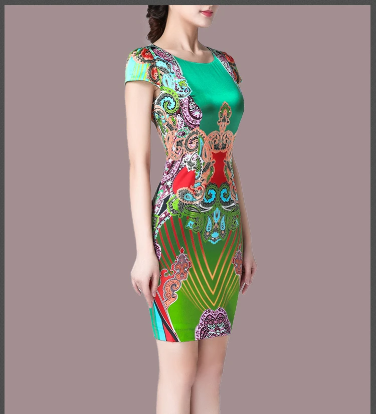 2017 new summer fashion plus size silk women dress with short sleeves Round collar pencil long casual female slim 10J 35 | Женская