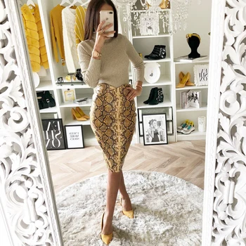 

Women Bodycon Snake Print High Waist Skirt Ladies Vintage Full Pencil Long Skirt Jupe Femme Sey Summer 2019