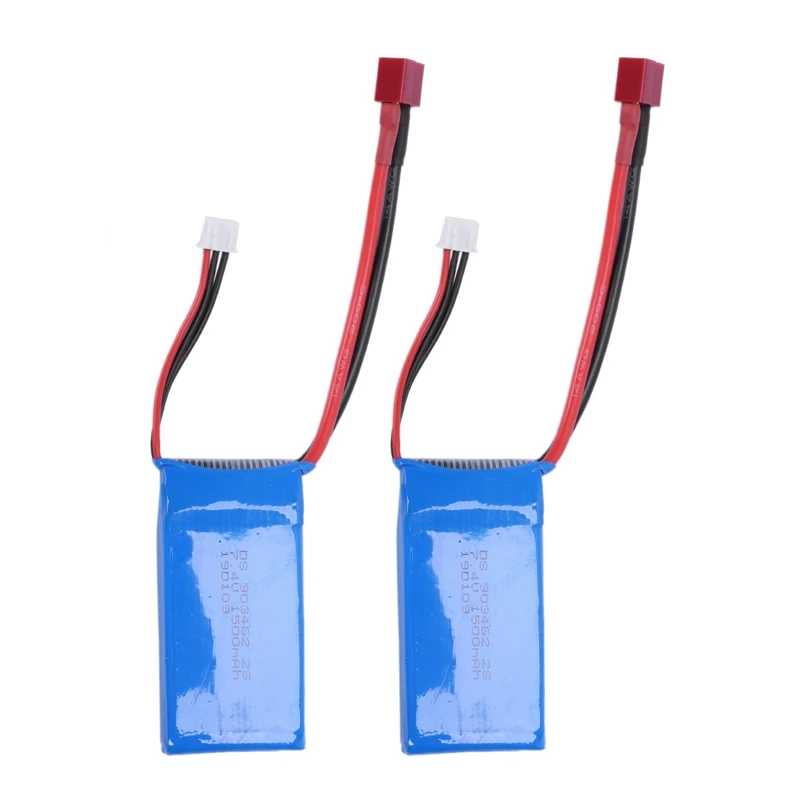 FULL-2Pcs 7,4 В 1500 мАч 25C 2 S Lipo батарея T Plug перезаряжаемые для Wltoys 12423 12428 радиоуправляемые машины самолеты Drone вертолет модель