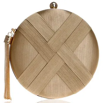 

Womens Silk Circle Evening Clutch Tote Purse Bag With Tassel Pendant For Wedding Prom Party Gold