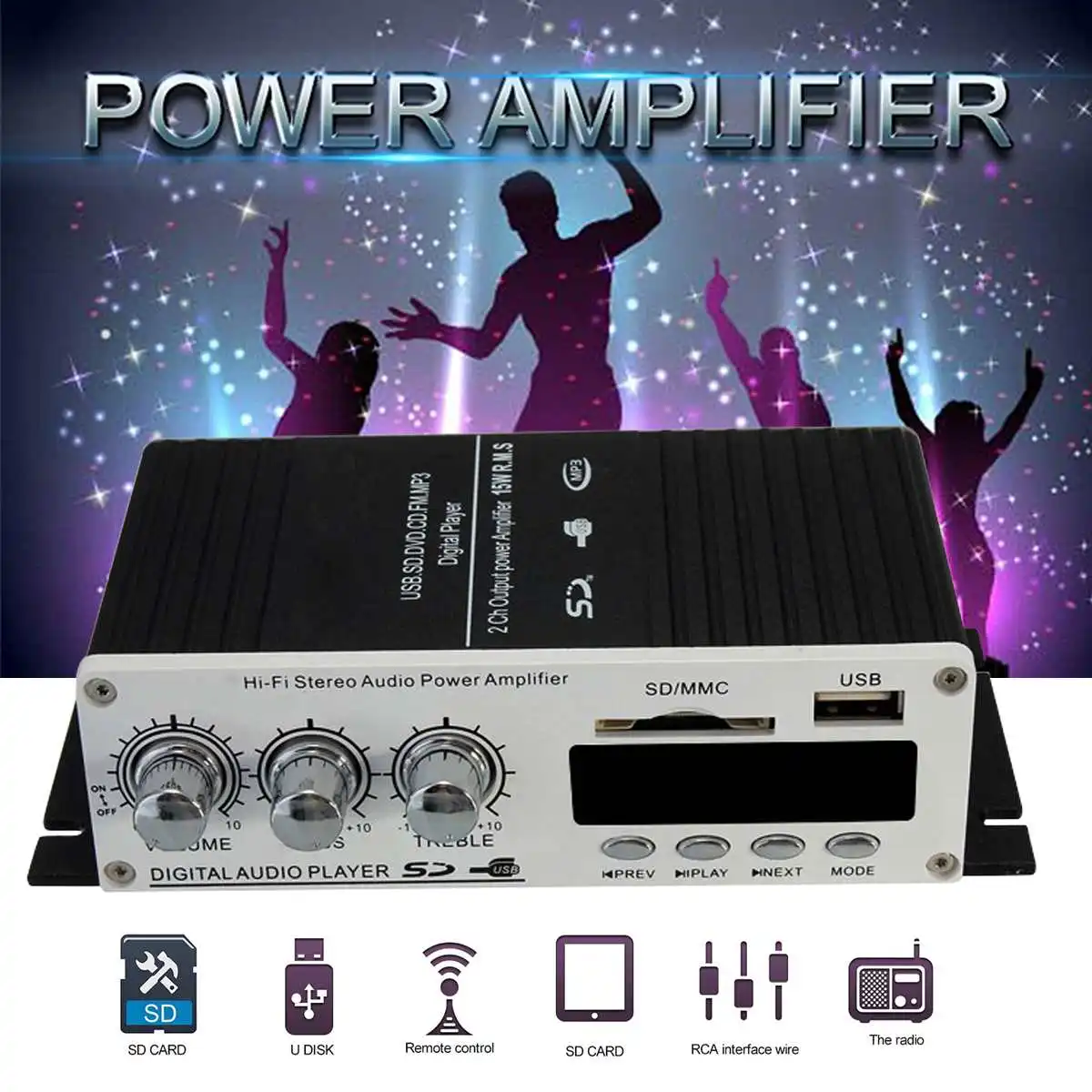 LP A68 Mini 12 в USB sd FM U диск автомобильный усилитель светодиодный дисплей с пультом