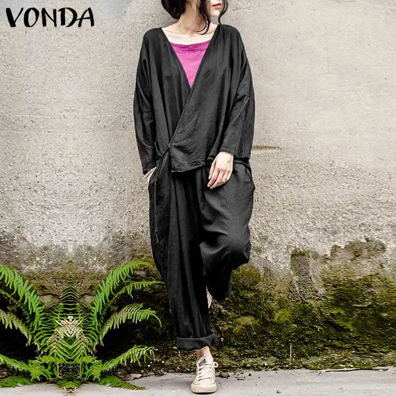 2019 VONDA Rompers Womens Jumpsuit Autumn Sexy V Neck Long