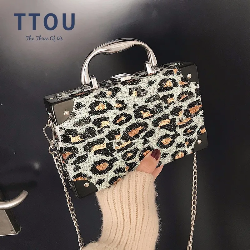 TTOU для женщин блестка сумка леопардовым узором из искусственной кожи курьерские Сумки повседневное клапаном цепи дамы сумки через плечо