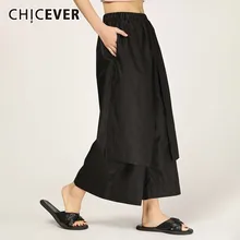 CHICEVER Pacthwork женские брюки с эластичным поясом и карманами, женские широкие брюки длиной до лодыжки, мода, тренд