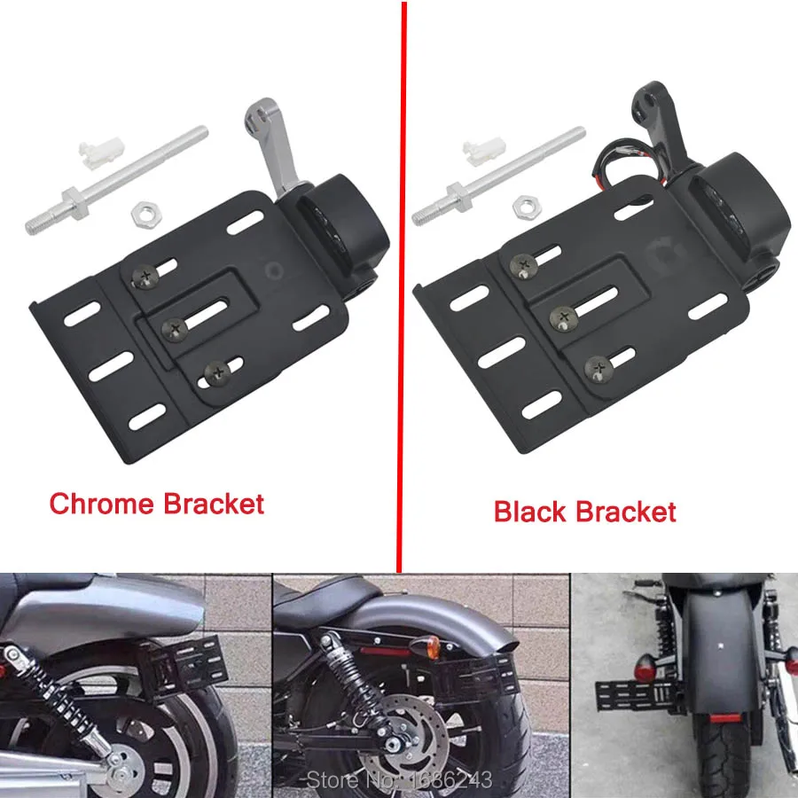 

Telescopic Folding LED Light Side Mount License Plate Frame Holder Adjustable Fits For Harley 2004UP Sportster XL 883 1200 48