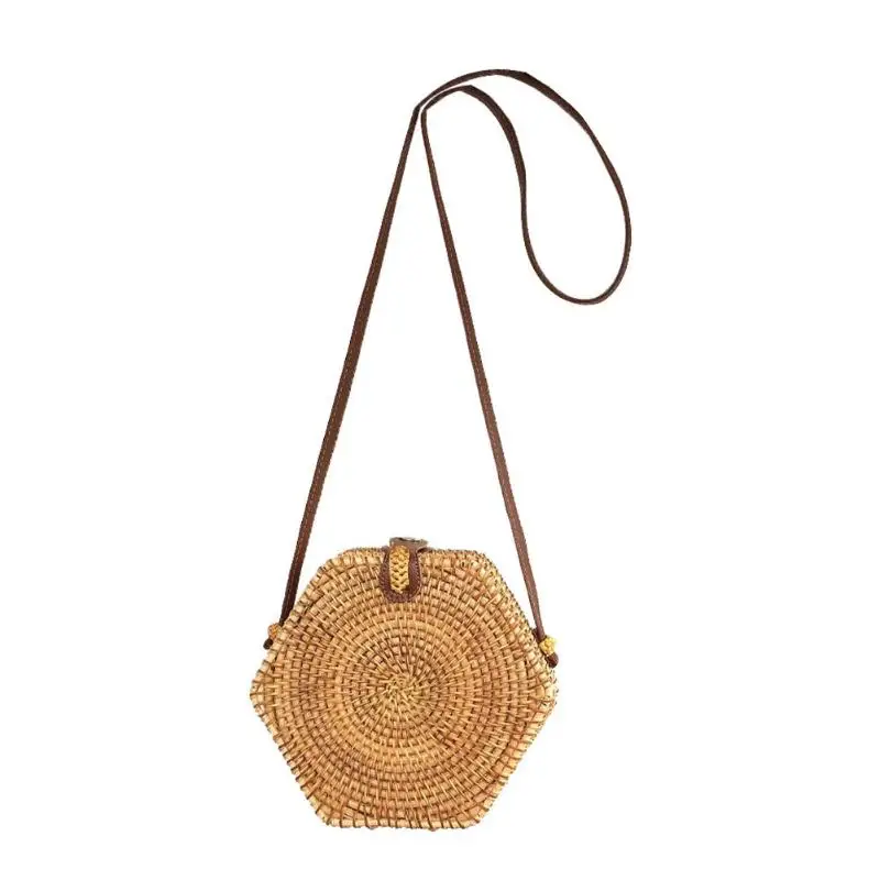 

Retro Handmade Hexagon Rattan Straw Bags Women Summer Beach Woven Messenger Shoulder Bag Bolso femenino 2019 Hot Selling