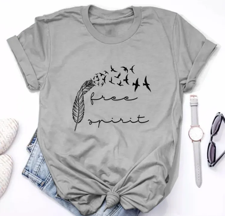 

Free Spirit Funny Birds Graphic Freedom T-shirt Women Fashion 90s Girl Party Tees Feather Christian Quote Tops Tshirt-J103