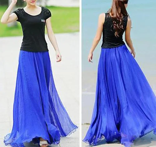 Летние женские повседневные свободные макси юбки BOHO шифоновые длинные