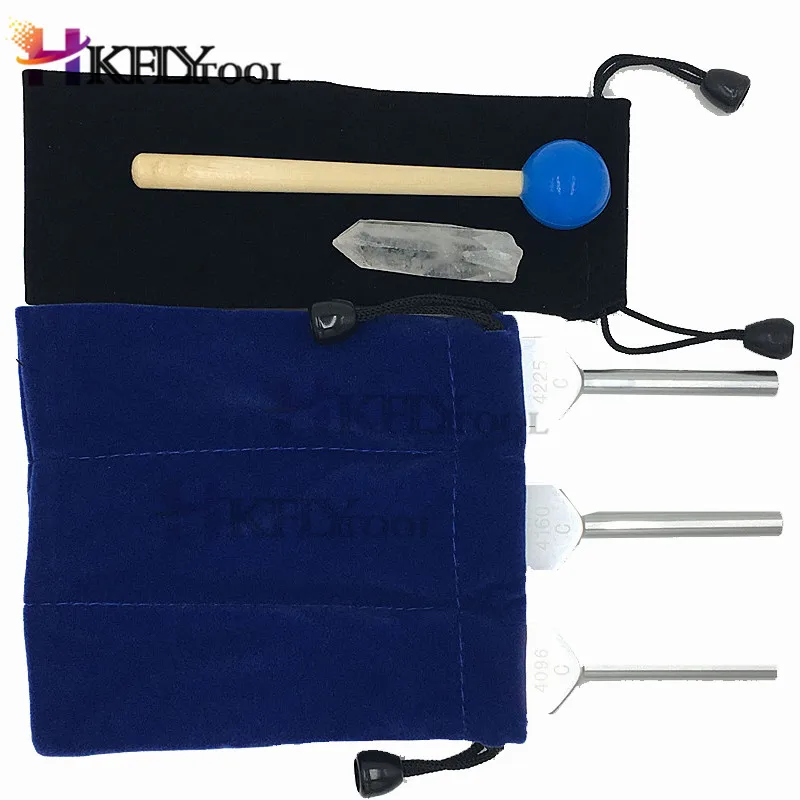 

3pcs Aluminum alloy angel crystal tuning fork 4096Hz/4160Hz/4225Hz energy tuning fork Hammer Ball Diagnostic Health Care Tool