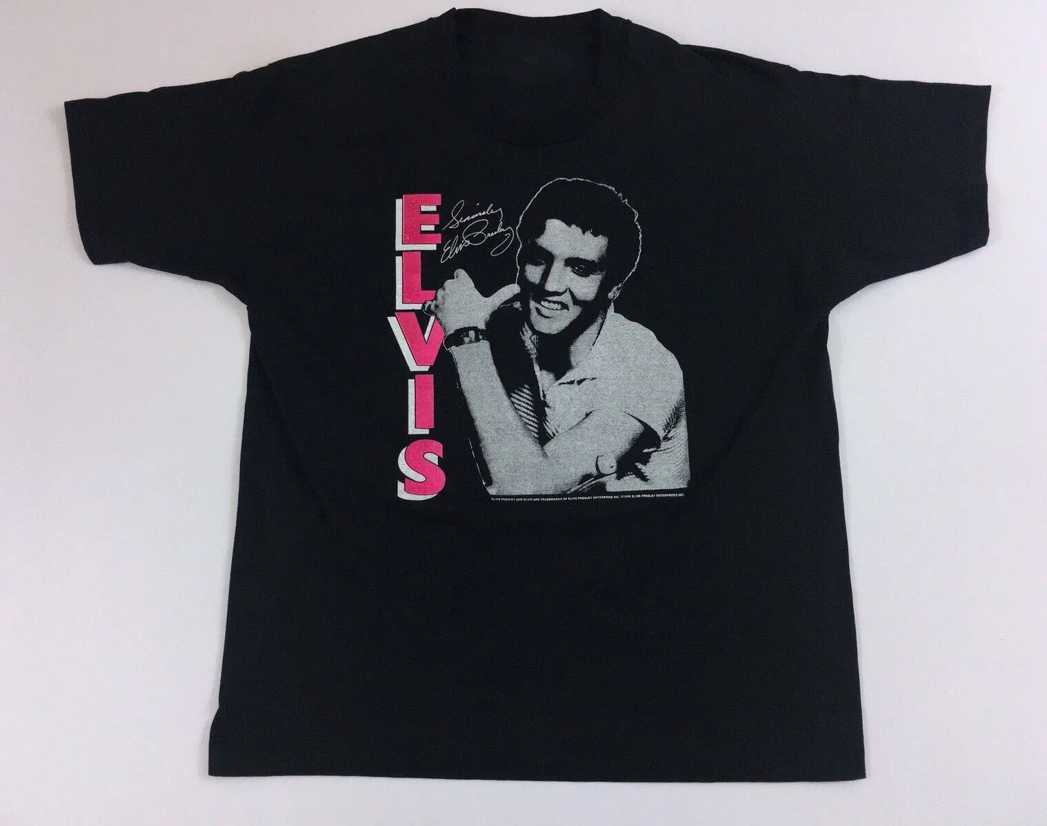 Элвис Пресли * мята Футболка Винтаж 90 s 1990 экран звезды мужские XXL черный и розовый