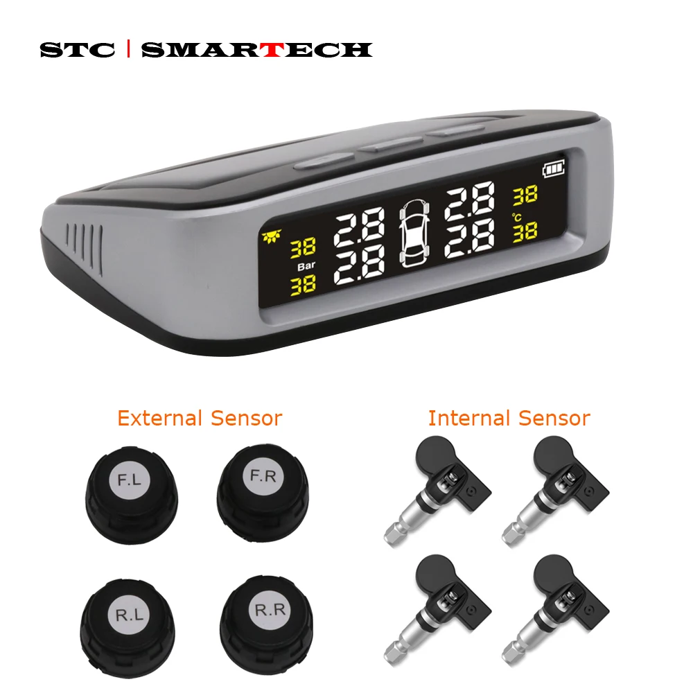 SMARTECH TPMS Солнечный автомобильный датчик давления в шинах с ЖК-дисплеем, система контроля давления в шинах, Предупреждение, предупреждение о температуре TPMS