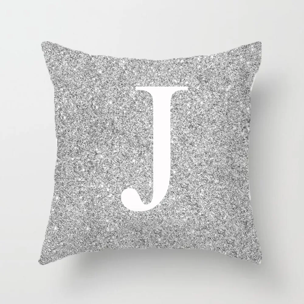 

ENGLISH LETTERS SILVER METALLIC THROW PILLOW CASE CUSHION COVER HOME DECOR