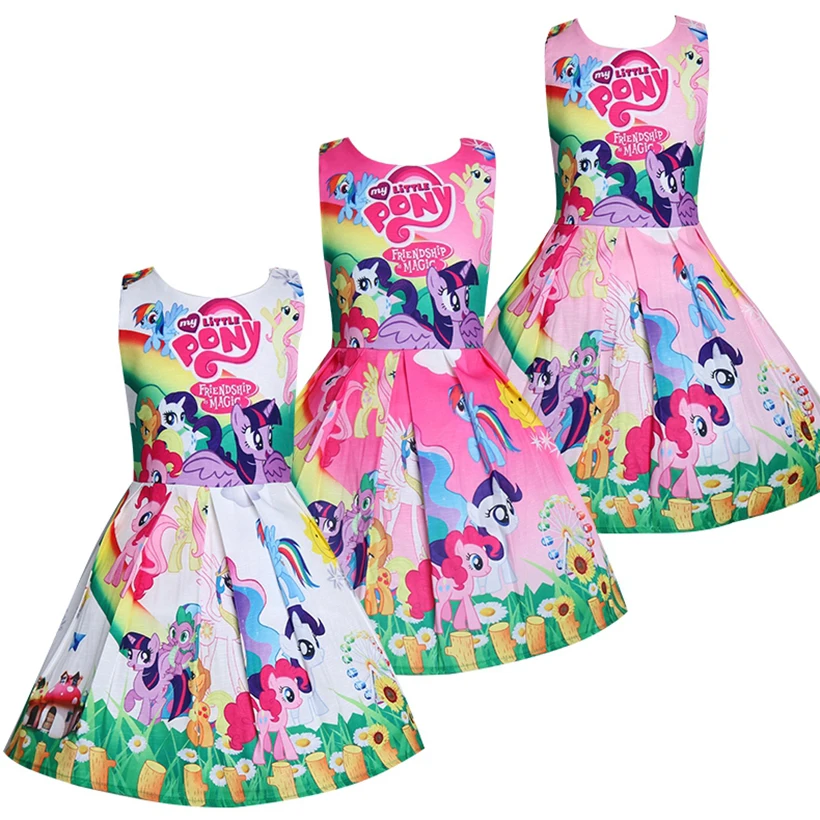 

2019 New My little Baby Summer Princess Rainbow Dress For Girls Halloween Birthday Party Vestidos pony Children Clothing 8601
