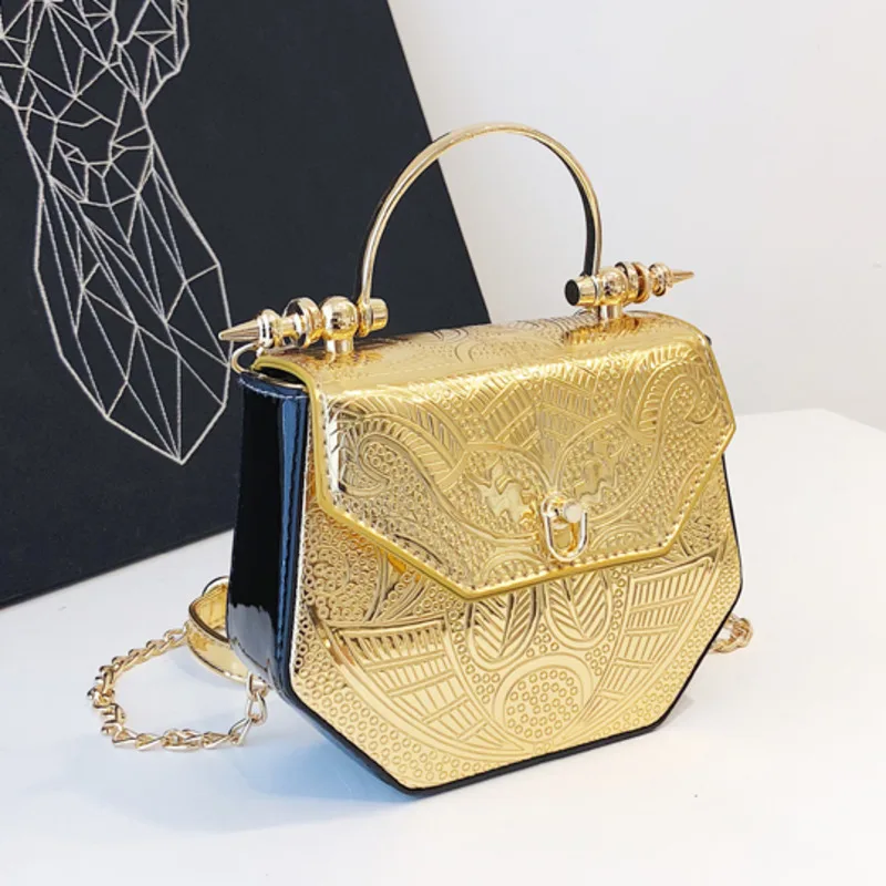 

[BXX] 2019 Spring Summer Woman New Personality Golden Color Single Shoulder Chain PU Leather Messenger Bag All Match Flap LM183