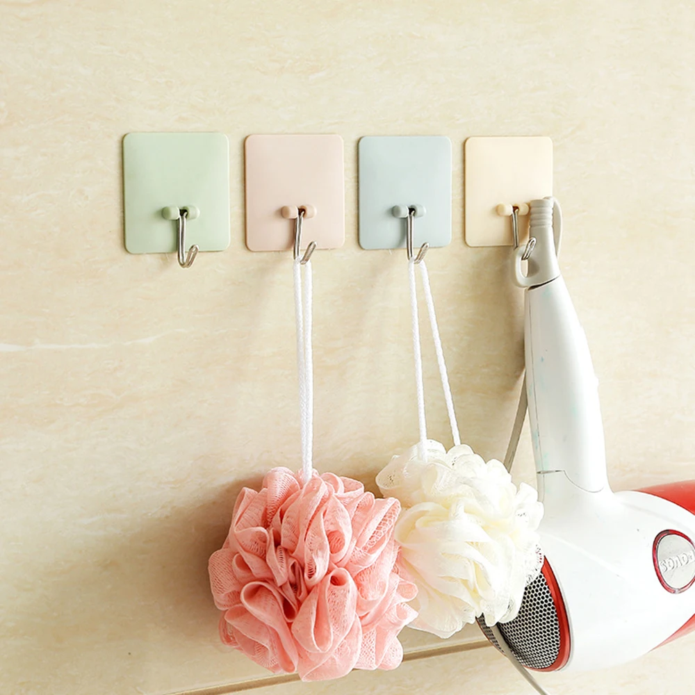 

4PCS Plastic Hook Key Holder Wall Hooks Door Hanger Seamless Strong Nail Hook Glue Sticky Door Coat Hook Door Versatility Hanger