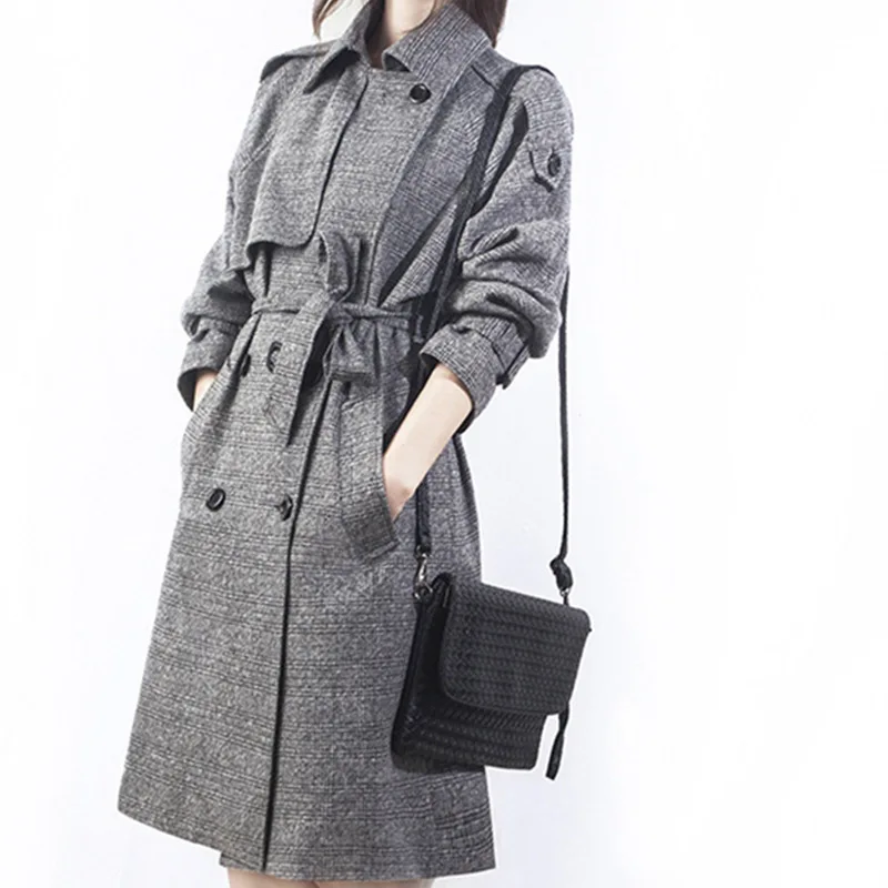 Goedkoop 2019 Vrouwelijke Plaid Overjas Jassen Womens Windbreakers Herfst Trenchcoat Voor Vrouwen Sjerpen Lange Cape Manteau Femme Mantel