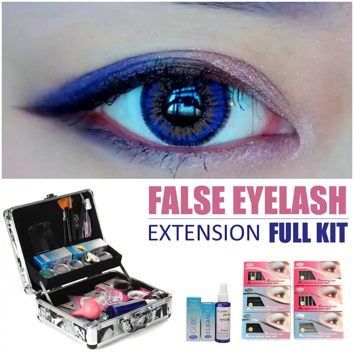 Profession False Eye Lash Salon Eyelash Extension Glue Tools Set Full Kit Makeup Case Set Eyelashes Extension Kit Profession False Eye Lash Salon Eyelash Extension Glue Tools Set Full Kit Makeup Case Set Eyelashes Extension Kit