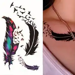 Женская птица ветер гусиное перо водостойкий боди-арт временная татуировка наклейка