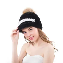 Натуральный мех норки шапки с помпон из меха енота зимние теплые модные женские туфли кепки с козырьком шапки