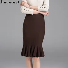 Новая осенне-зимняя трикотажная юбка-годэ в виде листьев лотоса, полуобъемная однотонная, плотная