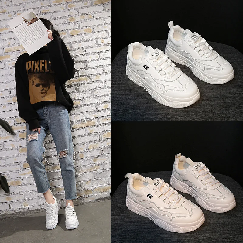 

2019 Spring New Pattern Joker Small White Shoes Woman Korean Student Run Skate Shoes Motion Chic Leisure Time Flat Shoes