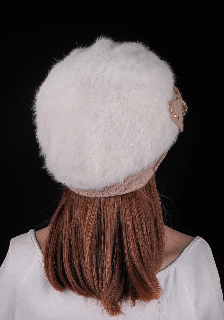 M643 Grace женские зимние шапки-береты из белого кроличьего меха и шерсти, украшенные цветами и стразами
