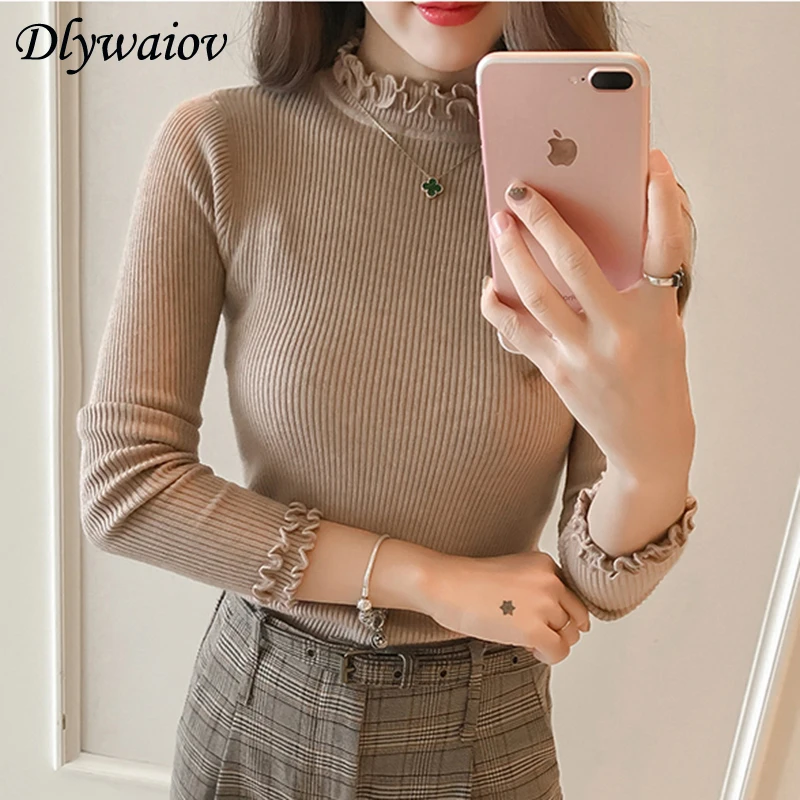 

Fashion Half Turtleneck Sweater Female Top 2019 Korean New Elasticity Slim Long Sleeve Knit Pullover Soft Cozy Women's Sweater