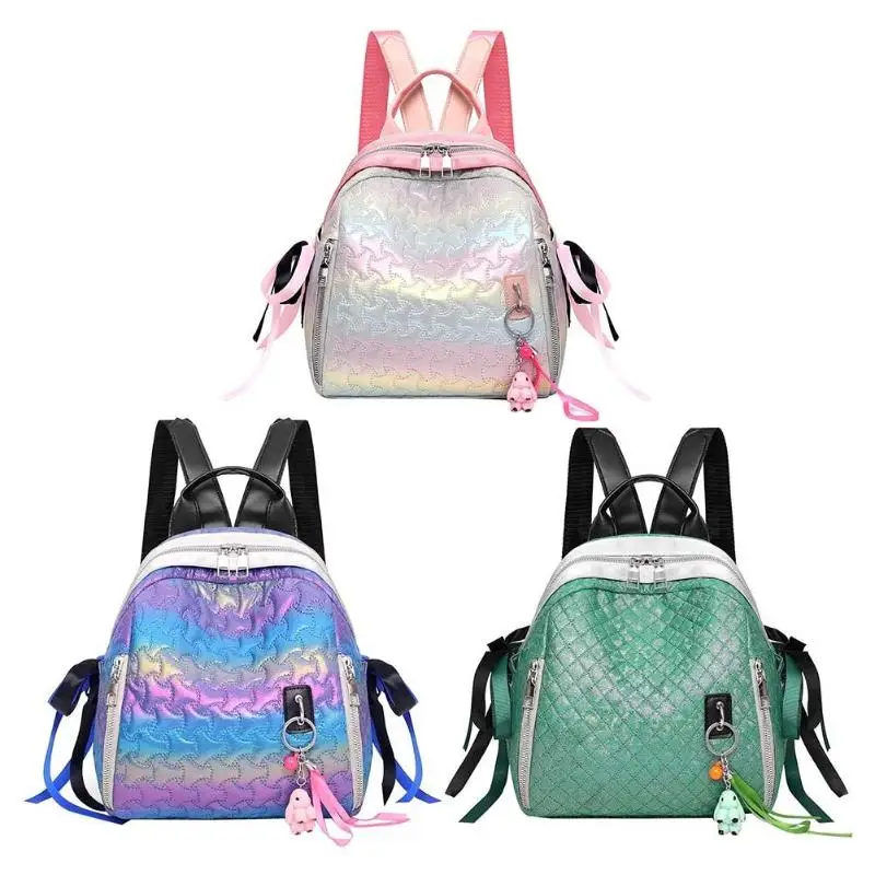 

Patent Leather Backpack Women Travel Bags Gradient Shoulder School Bags