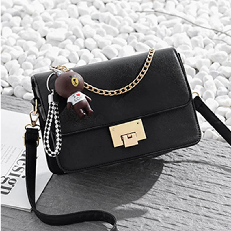 2019 Fashion PU Small Flap Casual Shoulder Crossbody Bag Bear Strap Chains Ladies New Party Travel Women Messenger Bags