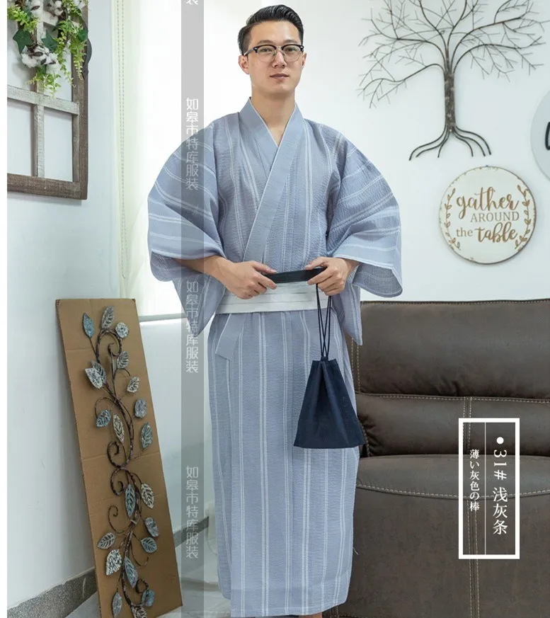 Мужское стильное традиционное японское кимоно, мужской хлопковый Халат Yukata, мужской банный халат, кимоно, одежда для сна с ремнем, H9058