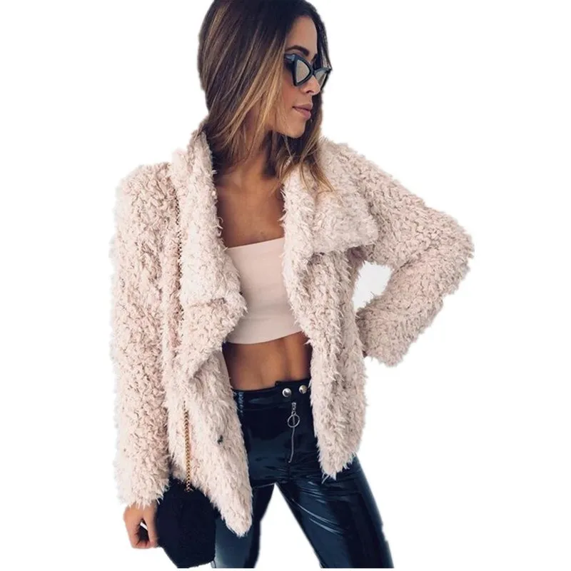 

2018 Autumn Women Warm Faux Fur Coat Outerwear Female Overcoat Teddy Coat Short Long Sleeve Cardigan Coat