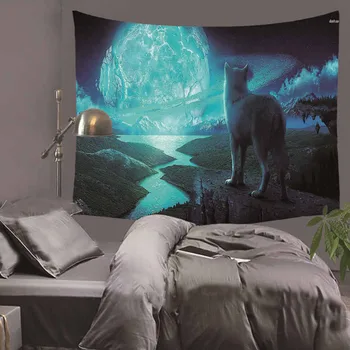 

Lannidaa Animals Wolf Tapestry Black Hanging Wall Cloth Tapestry Home Dorm Room Art Background Decor Psychedelic Camping Carpet