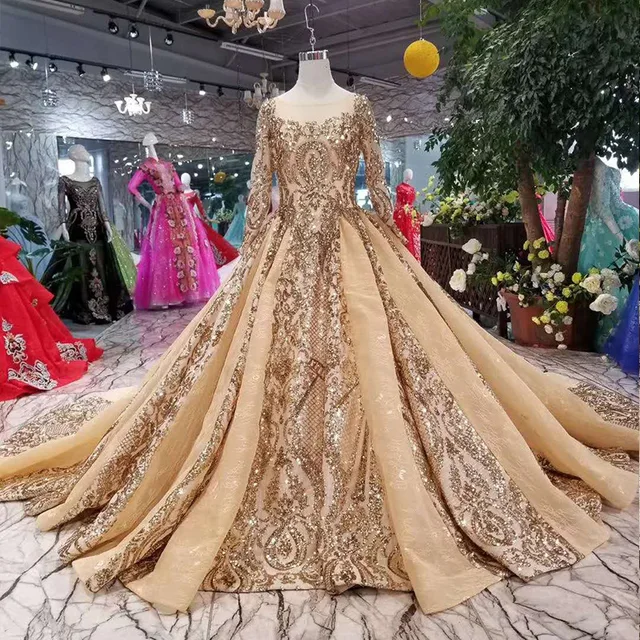 Vivian's Bridal Middle Eastern High end Luxury Gold Evening Dress Long