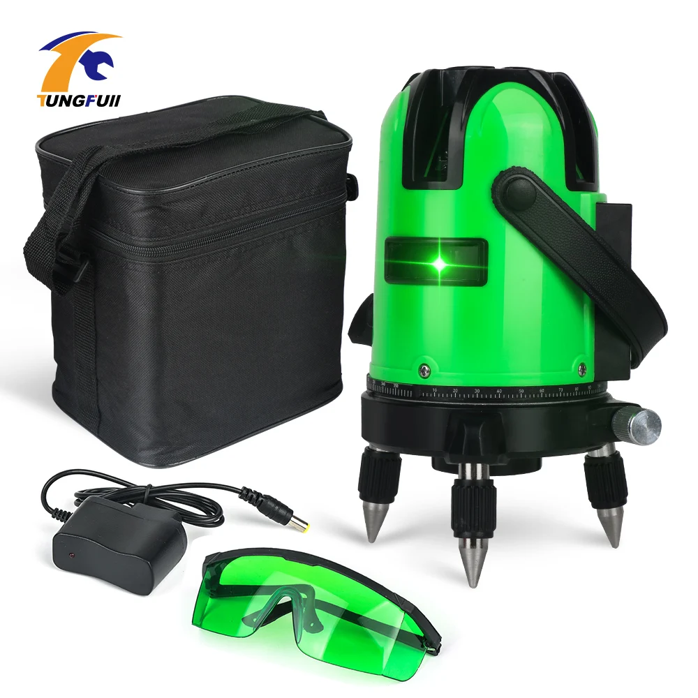 

Green Laser Levels 5 laser lines 6 points 360 degrees rotary 635nm outdoor mode receiver and tilt slash available auto line
