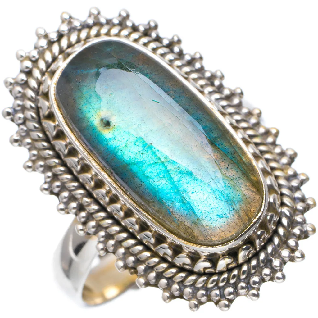 

Natural Blue Fire Labradorite Handmade Unique 925 Sterling Silver Ring 8.5 A1122